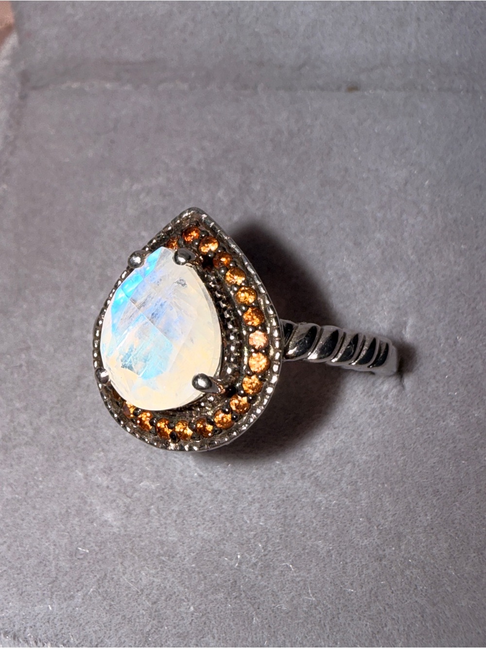 ✨ D'Joy Premium LARGE Rainbow Moonstone & Brown Zircon Statement Ring ✨Sz7
